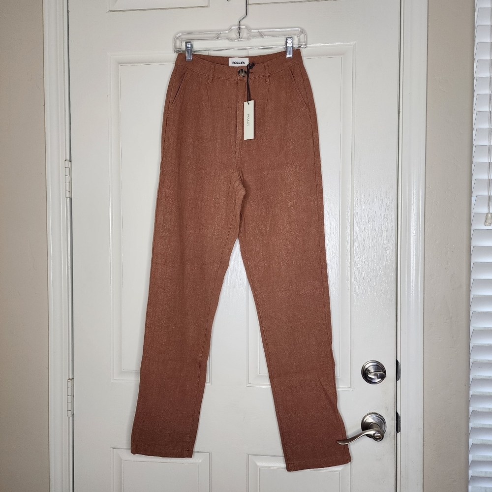 ROLLA'S Elle Tapered Pant | Size 26 | Brown | 100% Ramie | Nwt!